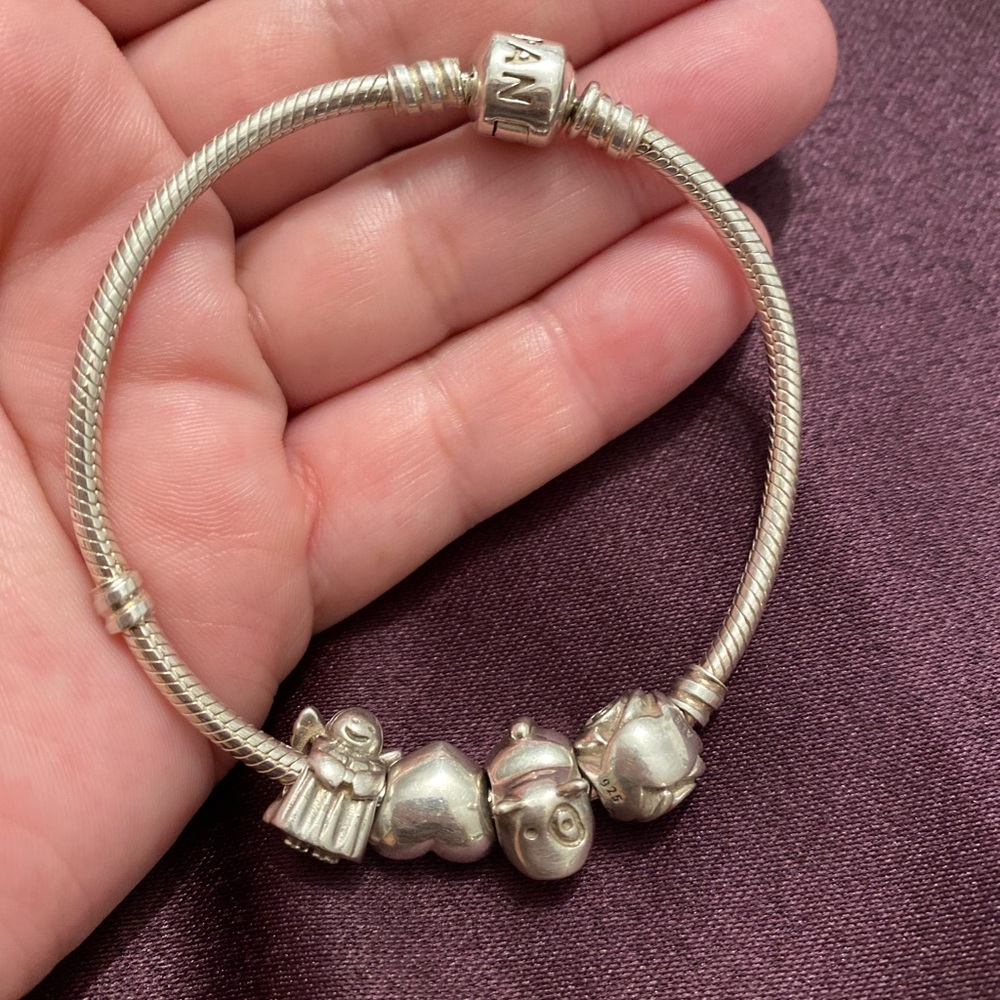 Pandora Silver Charm Bracelet with Heart and Rose - Picture 3 of 9